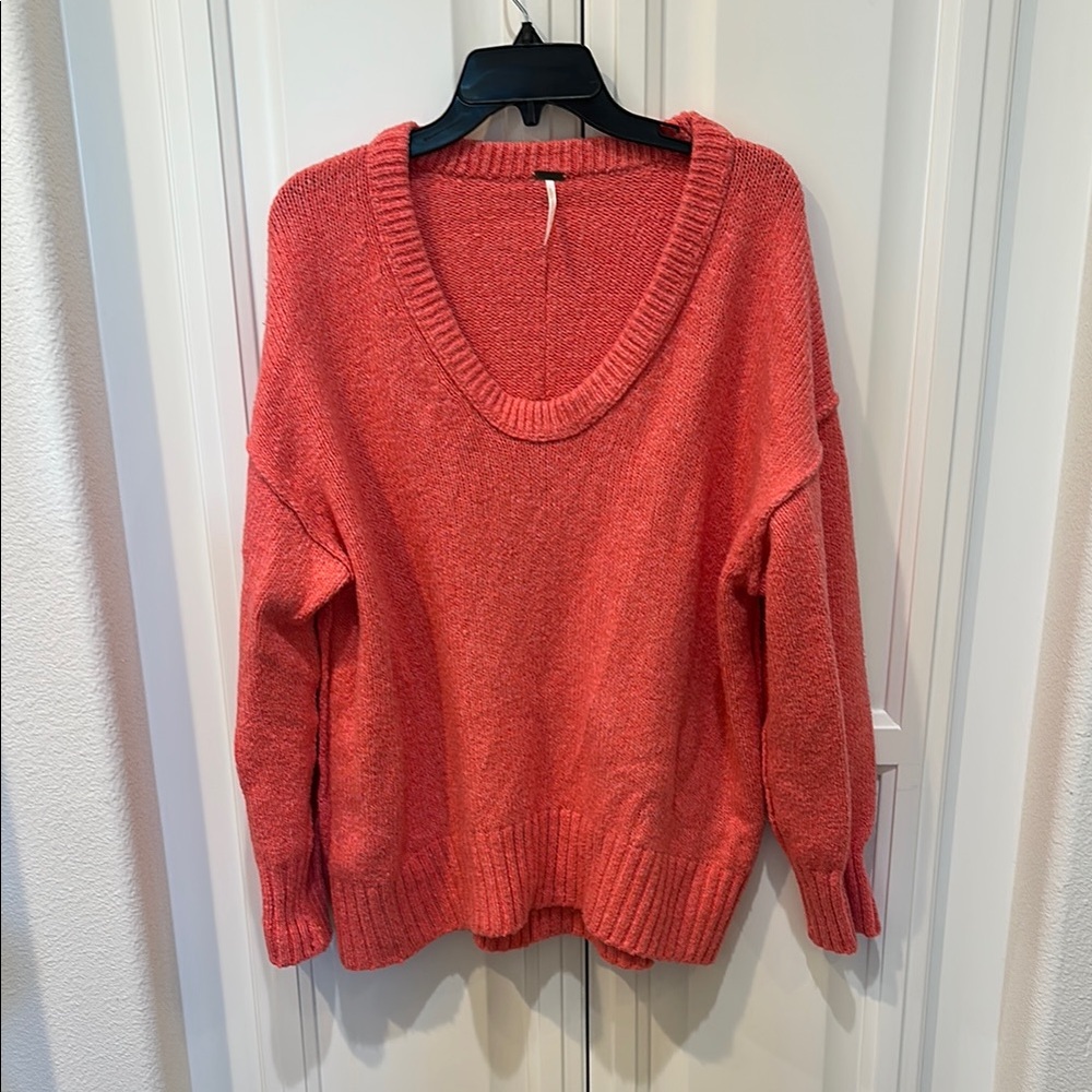 Free People Pink V-Neck Sweater with Cozy Knit